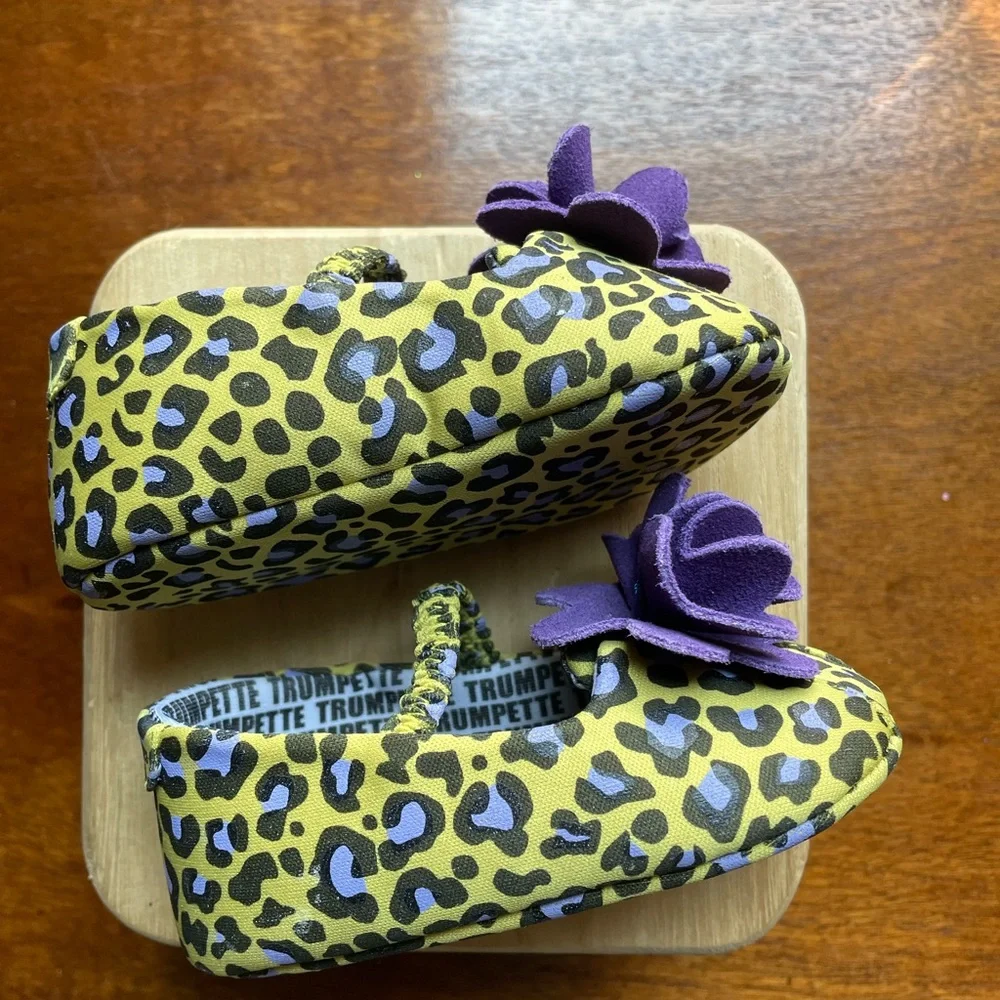 Trumpette girls size 4 purple cheetah print slip on shoes 12-18 months